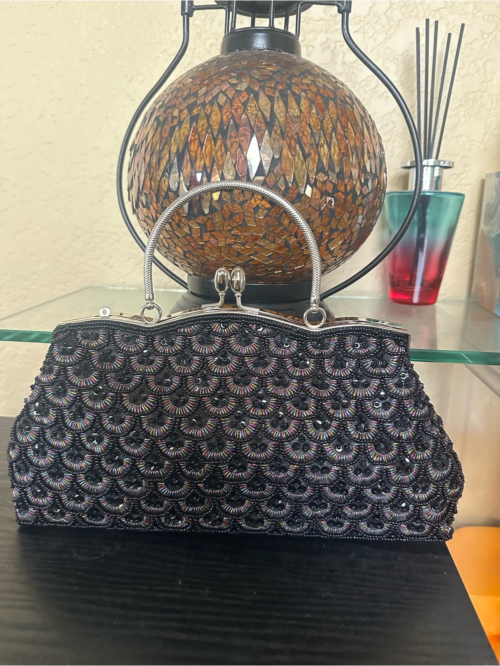 Beaded Evening Clutch Handbag in Black